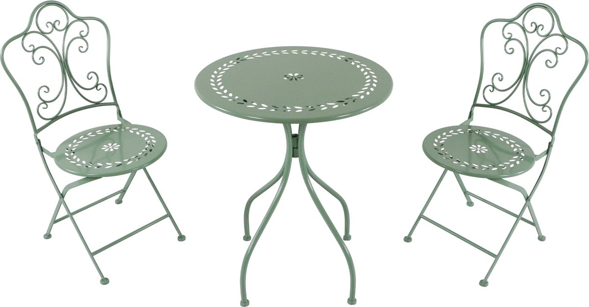 Bol.com AXI Marilou 3-delige metalen Bistroset Romantisch Pastelgroen – Gepoedercoat metalen frame – Balkon-set 2 stoelen en tafel aanbieding