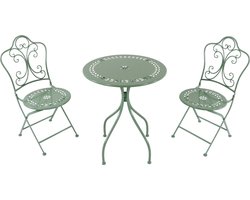 AXI Marilou 3-delige metalen Bistroset Romantisch Pastelgroen – Gepoedercoat metalen frame – Balkon-set 2 stoelen en tafel