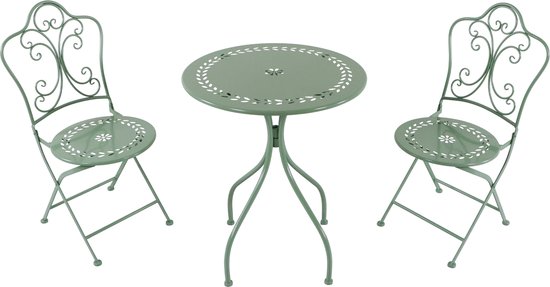 AXI Marilou 3-delige metalen Bistroset Romantisch Pastelgroen – Gepoedercoat metalen frame – Balkon-set 2 stoelen en tafel