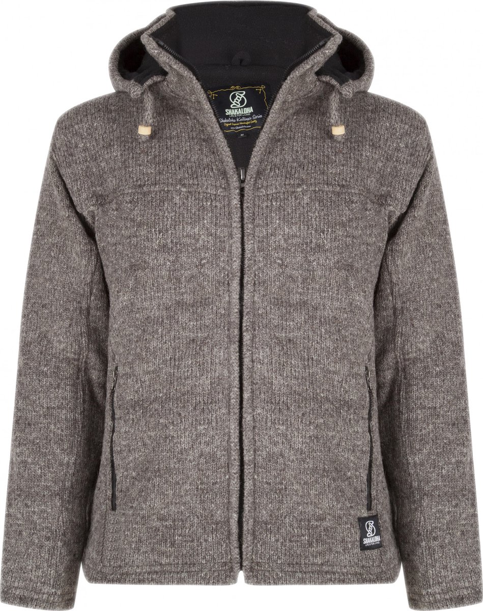 Gebreid Wollen Heren/Uni Vest van Schapenwol met Polyester Fleece voering en afneembare capuchon SHAKALOHA M Navigator Grijs