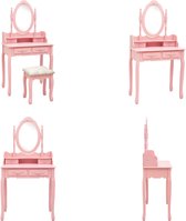 vidaXL Ensemble coiffeuse et tabouret 75x69x140 cm Bois de Paulownia rose - Coiffeuse - Coiffeuses - Table de Maquillage - Tables de Maquillage