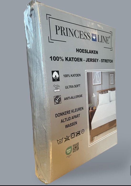 Princess Line- Comfortabel Ultra-Soft-Hoeslaken -100% katoen-Jersey -Stretch -Strijkvrij- Rondom elastiek-Hoekhoogte tot 40cm-Voor Boxspring-Waterbed-2Persoons- Lits-Jumeaux-180x220x40cm-Wit - Princess Line