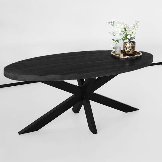 Table à manger ovale bois de manguier 180cm James table à manger industrielle ovale noire manguier durable