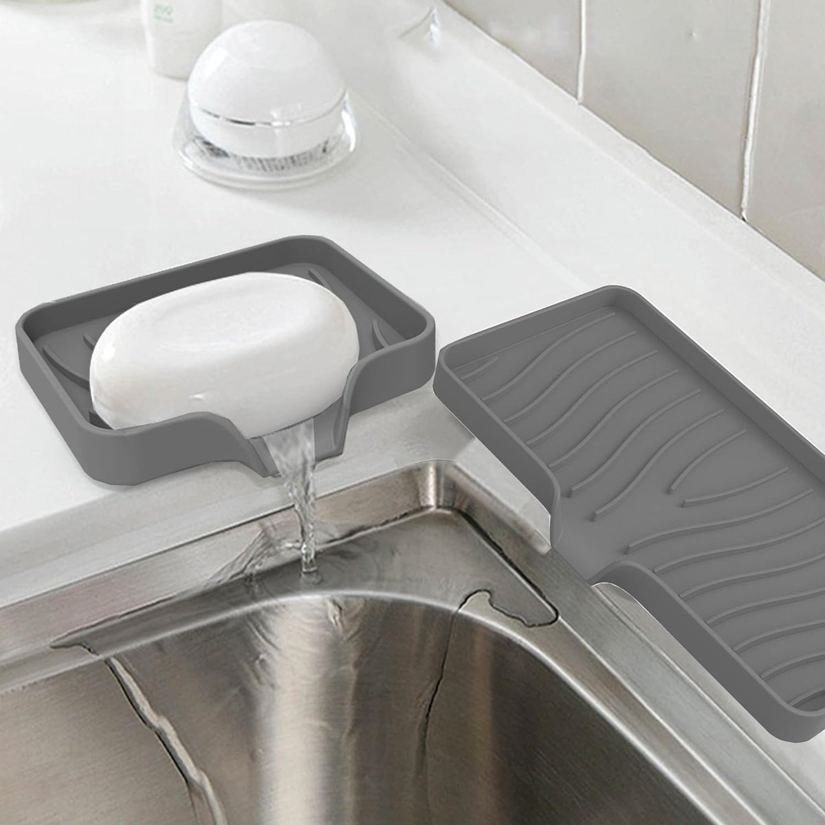 Set van 2 siliconen gootsteenorganizer sponshouder gootsteenorganizer keuken badkamerorganizer siliconen voor sponzen voor aanrechtbadkamer keuken of gootsteen zeepdispenser voor gootsteen