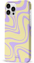 xoxo Wildhearts Sunny Side Up - Double Layer - Hard hoesje geschikt voor iPhone 11 Pro case - Siliconen hoesje iPhone met golven print - Cover geschikt voor iPhone 11 Pro beschermhoesje - geel / paars