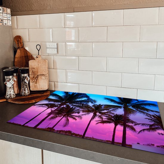 KitchenYeah® Inductie beschermer 80x52 cm - Palmbomen - Silhouette - Zomer - Kookplaataccessoires - Afdekplaat voor kookplaat - Inductiebeschermer - Inductiemat - Inductieplaat mat