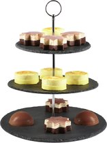 Présentoir de service Etagère premium, 3 niveaux ; véritable plateau en ardoise, pour desserts, gâteau, fromage, saucisson ; 3 étages (ardoise)