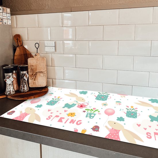 KitchenYeah® Inductie beschermer 90x52 cm - Patroon - Pasen - Lente - Kookplaataccessoires - Afdekplaat voor kookplaat - Inductiebeschermer - Inductiemat - Inductieplaat mat
