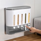 QProductz Rijst Dispenser - Voedsel Opbergdoos met 5 Vakken - Food Dispenser Makkelijk Hervulbaar - 5 vakken - Grijs/Wit