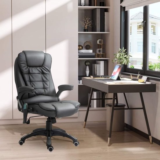 Bureaustoel hoofdstoel stoel stoel 6 punt trillingen met warmtefunctie synthetisch lederen lederen fauteuil roteerbaar 62x68x11-121cm