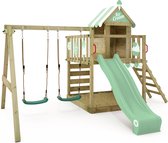 WICKEY speeltoestel klimtoestel Smart Candy met schommel, pastelgroen zeil & glijbaan, outdoor speeltoestel voor kinderen met zandbak, ladder & speelaccessoires voor de tuin