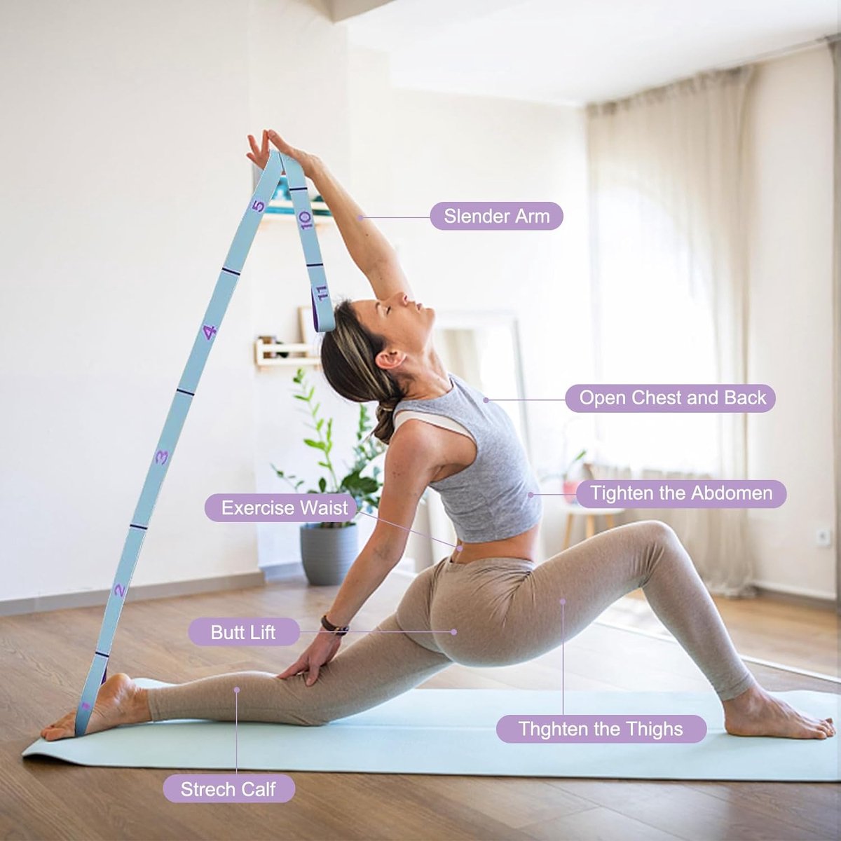 Yogariem met 2 stuks, 8 lussen, weerstandsbanden, voor effectieve stretching en yoga-training, fitnessband, stretchband en gymnastiekband in één, ideaal voor yoga-liefhebbers en sporters Yogariem met 2 stuks, 8 lussen, weerstandsbanden, voor effectieve stretching en yoga-training, fitnessband, stretchband en gymnastiekband in één, ideaal voor yoga-liefhebbers en sporters