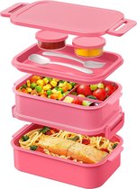 Boîte à lunch pour adultes, 2130 ml, grand volume, boîte à bento, étanche, sans BPA, pour bureau, école (rose)