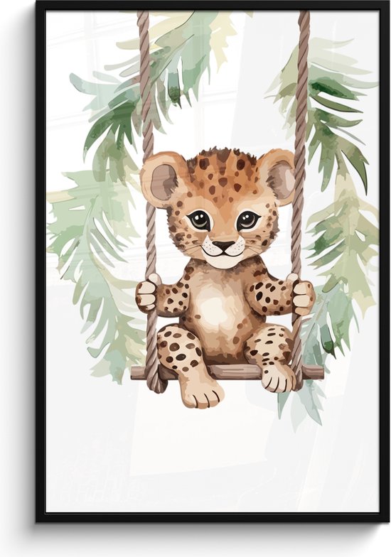 Fotolijst inclusief poster - Posterlijst 80x120 cm - Posters - Luipaard - Dier - Kinderen - Jungle - Kinderkamer - Babykamer - Foto in lijst decoratie - Wanddecoratie woonkamer - Muurdecoratie slaapkamer