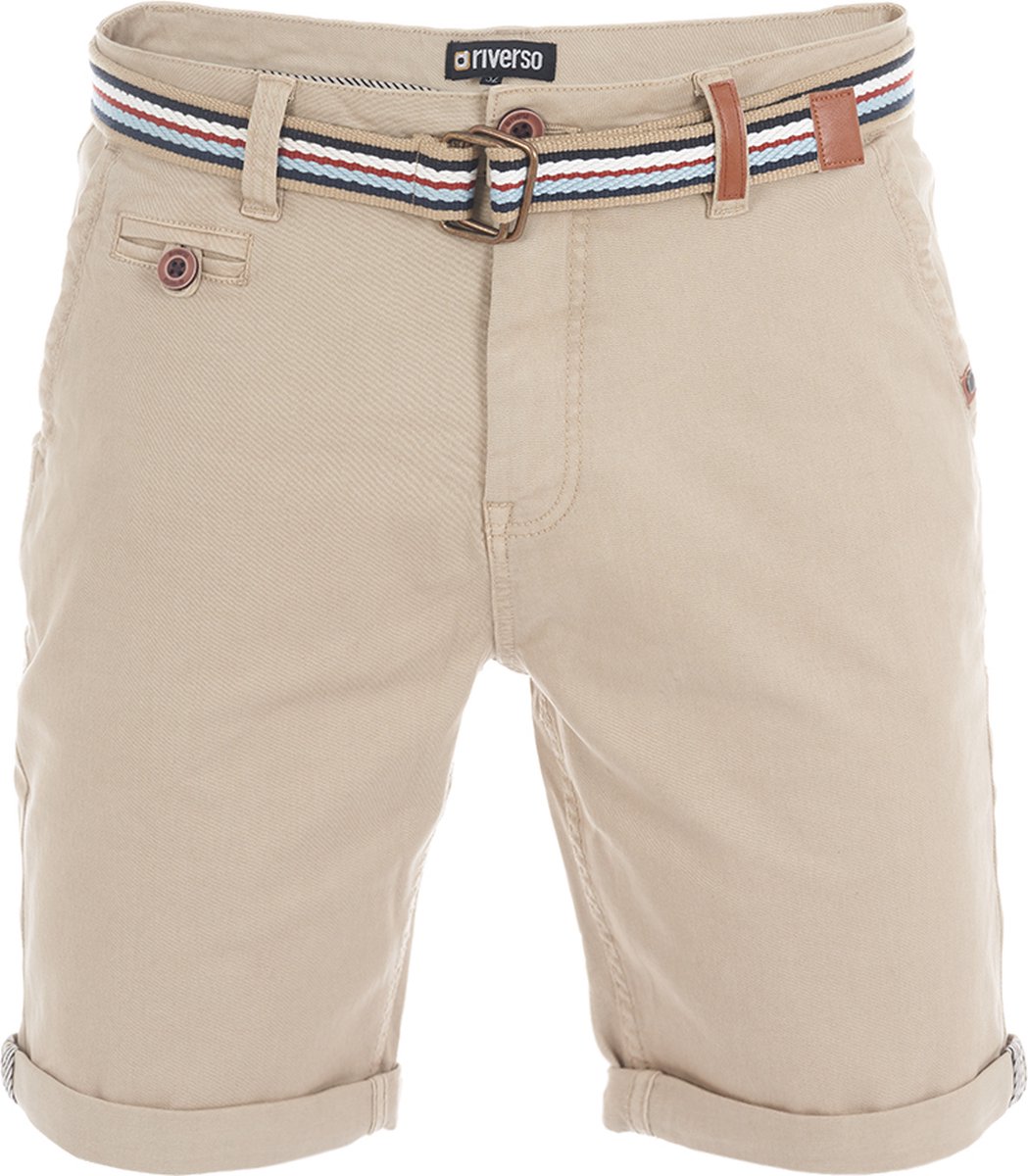 riverso Heren Short RIVKlaas regular/straight Beige W 38 Volwassenen Stretch Zomershorts met Riem & Omslag