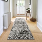 Loper, tapijt, 60 x 240 cm, antislip, lang, keukentapijt, wasbaar, zachte microvezel, geometrisch, tribal vloertapijt, looptapijt (zwart)