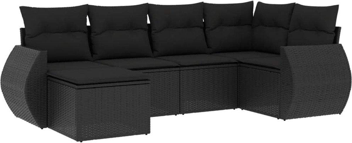 vidaXL 6-delige - Loungeset - met - kussens - poly - rattan - zwart