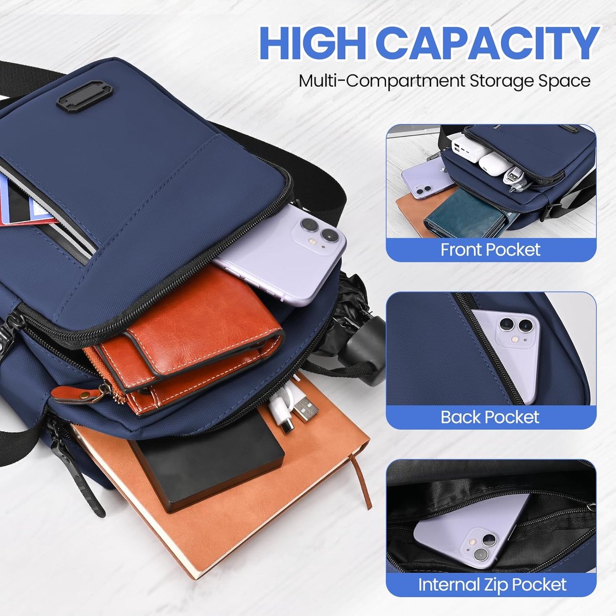 Sling Bag Borsttas voor heren, klein, mobiele telefoon-heuptas heren, zwart, waterdichte schoudertas, rugzak, schoudertas, mobiele telefoontas, kleine crossbody tas, handtas voor wandelen, reizen