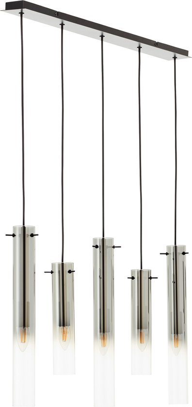 Brilliant Lamp Glasini hanglamp 5 lampen mat zwart/gerookt glas metaal/zwart glas 5x C35, E14, 25 W