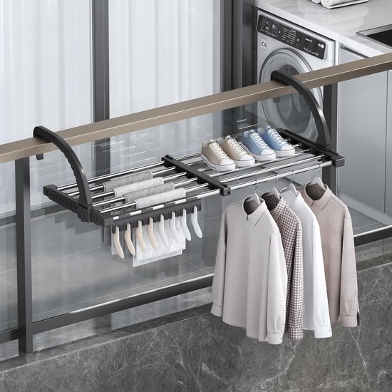 Kledingrek op de radiator, speciaal rek, opbergrek, ophanghaak, droogrek met dubbele stang, geen boorrek voor radiatoren van 0,3m~2m (50cm Kledingrek op de radiator, speciaal rek, opbergrek, ophanghaak, droogrek met dubbele stang, geen boorrek voor radiatoren van 0,3m~2m (50cm