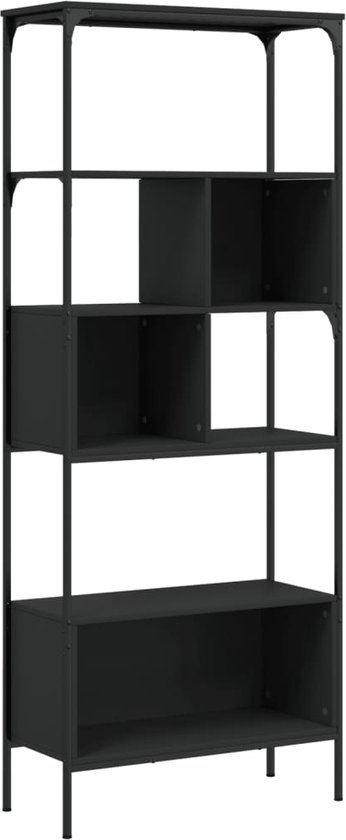 vidaXL - Boekenkast - 5-laags - 76x33x188,5 - cm - bewerkt - hout - zwart