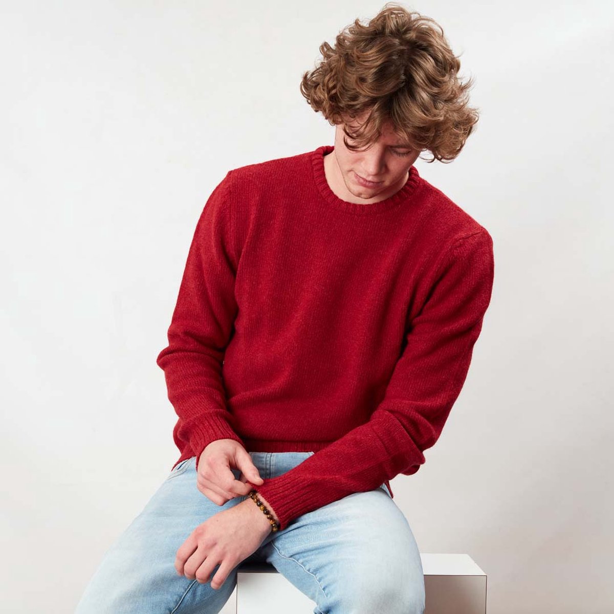 Osborne Knitwear Trui met vervilte ronde hals - Lamswol - Poppy Melange - XL