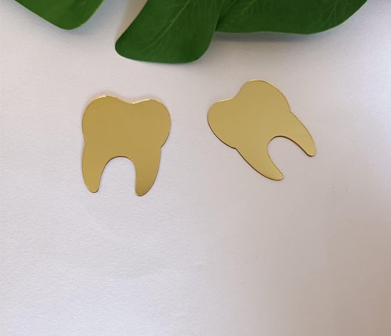 50 stuks DIY tandvorm wandspiegel stickers, tandverzorging gespiegeld tandheelkundige stickers voor tandarts, kliniek, feest, decoratie (5 cm, gouden spiegel)