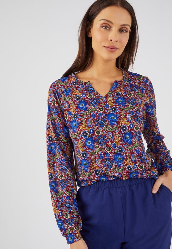 Damart - T-shirt fleuri en crêpe stretch avec fil brillant - Femme - Blauw - XXL