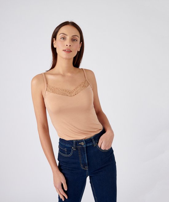 Damart - Top avec dentelle - Femme - Marron - XL