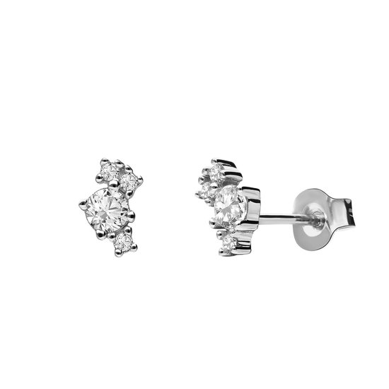 Lucardi Dames Zilveren oorknoppen asymetrisch met zirkonia - Oorbellen - 925 Zilver - Zilverkleurig