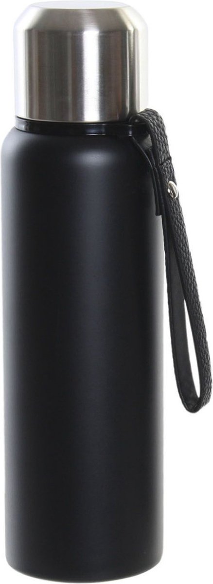 ITEM Thermosfles - 500 ml - RVS - dubbelwandig - schroefdop - zeefje - zwart