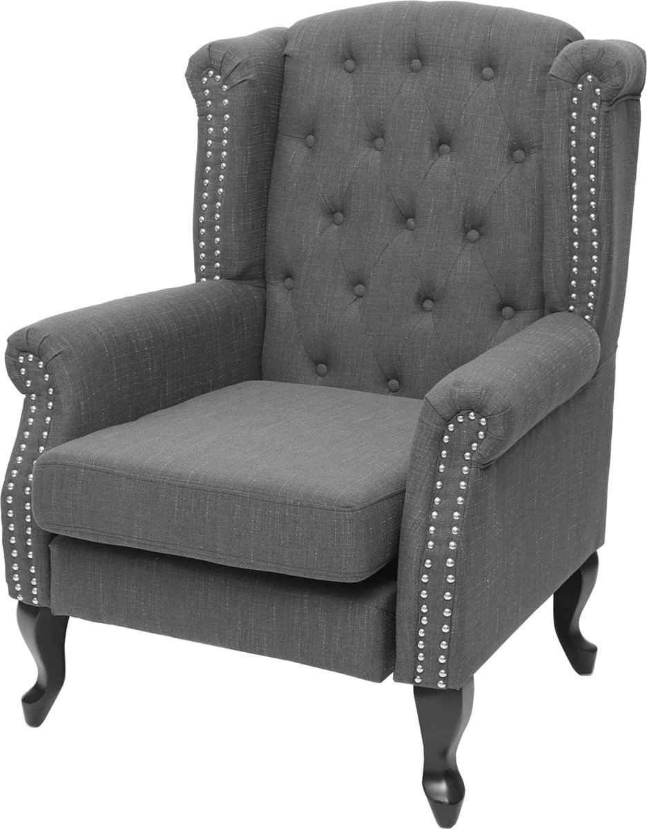 MCW Fauteuil Chesterfield, relaxfauteuil Clubfauteuil Oorfauteuil, waterafstotende stof/textiel ~ donkergrijs zonder voetenbank