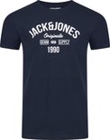 Donkerblauw T-shirt met ronde hals en een witte opdruk "Jack & Jones Originals Denim Since Supply 1990"