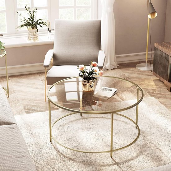 Set Van 2 Stapelbare Vierkante Salontafels Met Lade, Wit Marmerfineer Gouden Frame