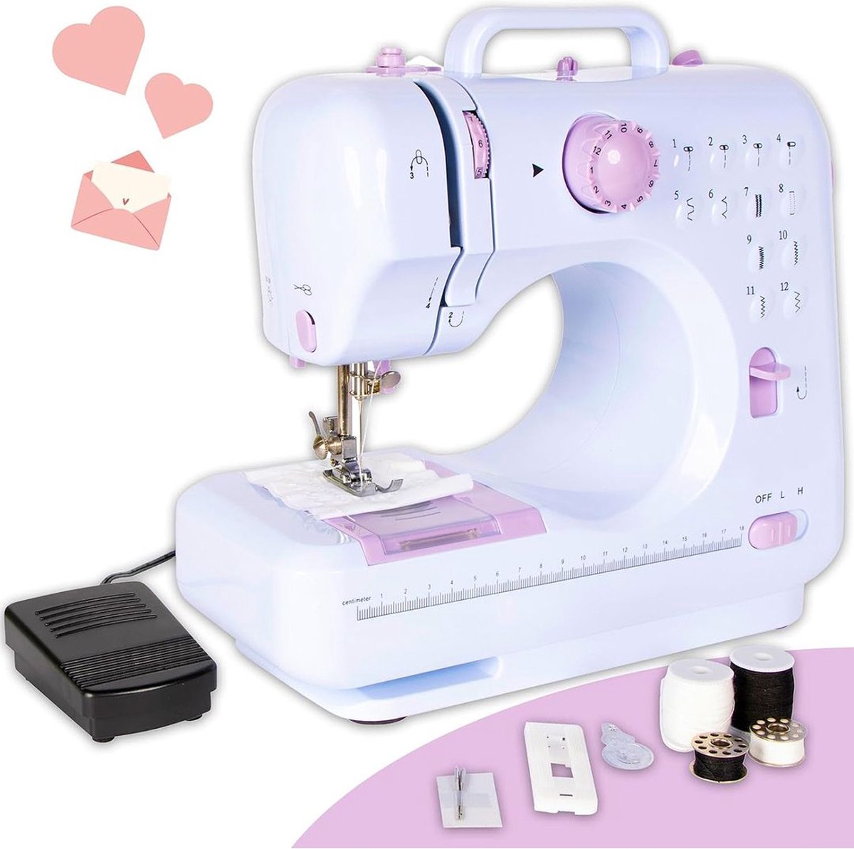 Naaimachine Kinderen 10 Jaar en Ouder - Cadeau voor je Kleine - Naaien voor Beginners - Meerdere Standen - Wit met Licht Paars - Starterspakket