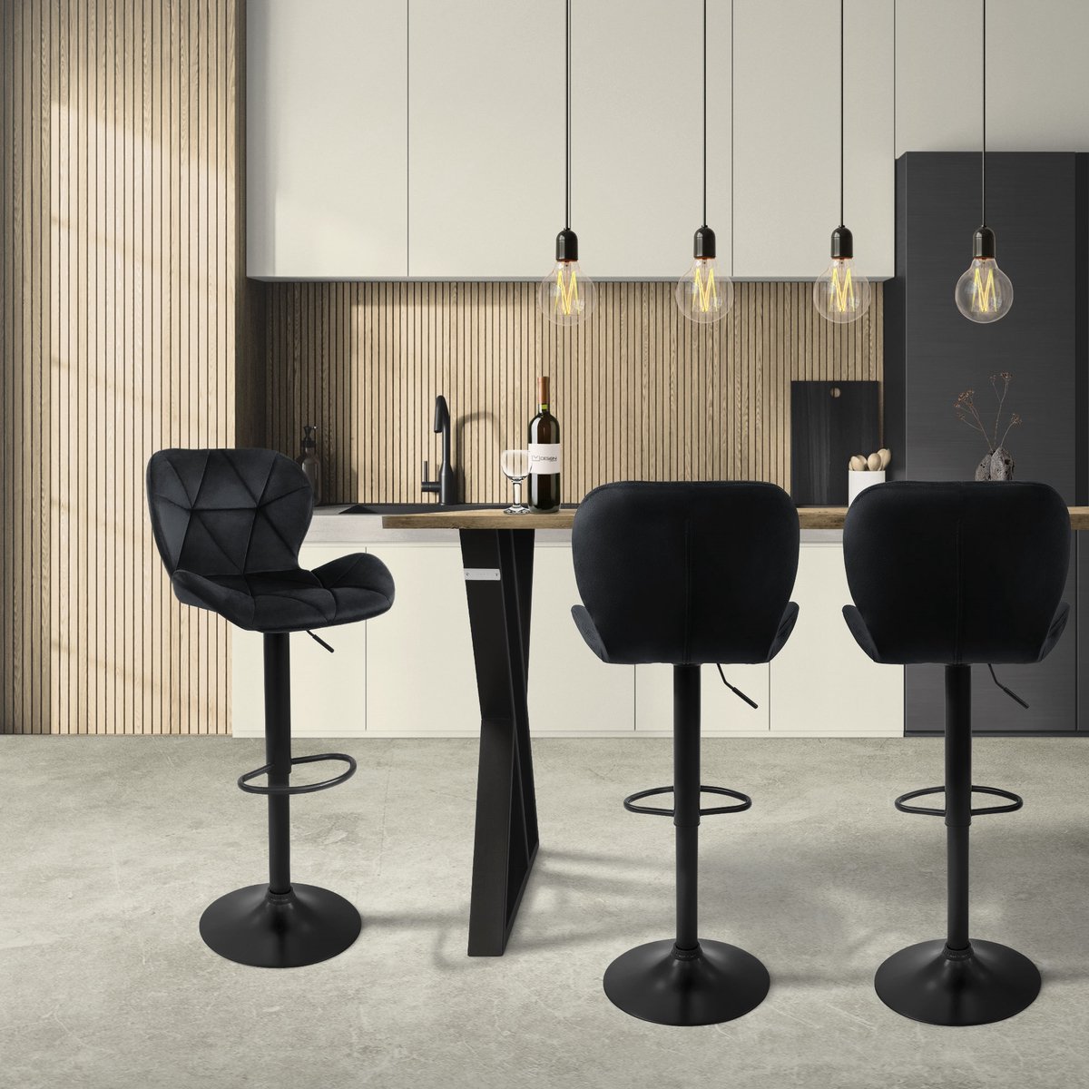 Barkruk Set Van 2 Grijs Fluwelen Bekleding Met Rugleuning En Voetensteun In Hoogte Verstelbaar 62 82cm Ml Design