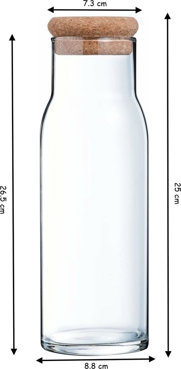 Cucina & Tavola Glazen karaf met kurkstop voor water, sap, melk - 1000 ml — cadeau in Koken & Dineren - foto 2
