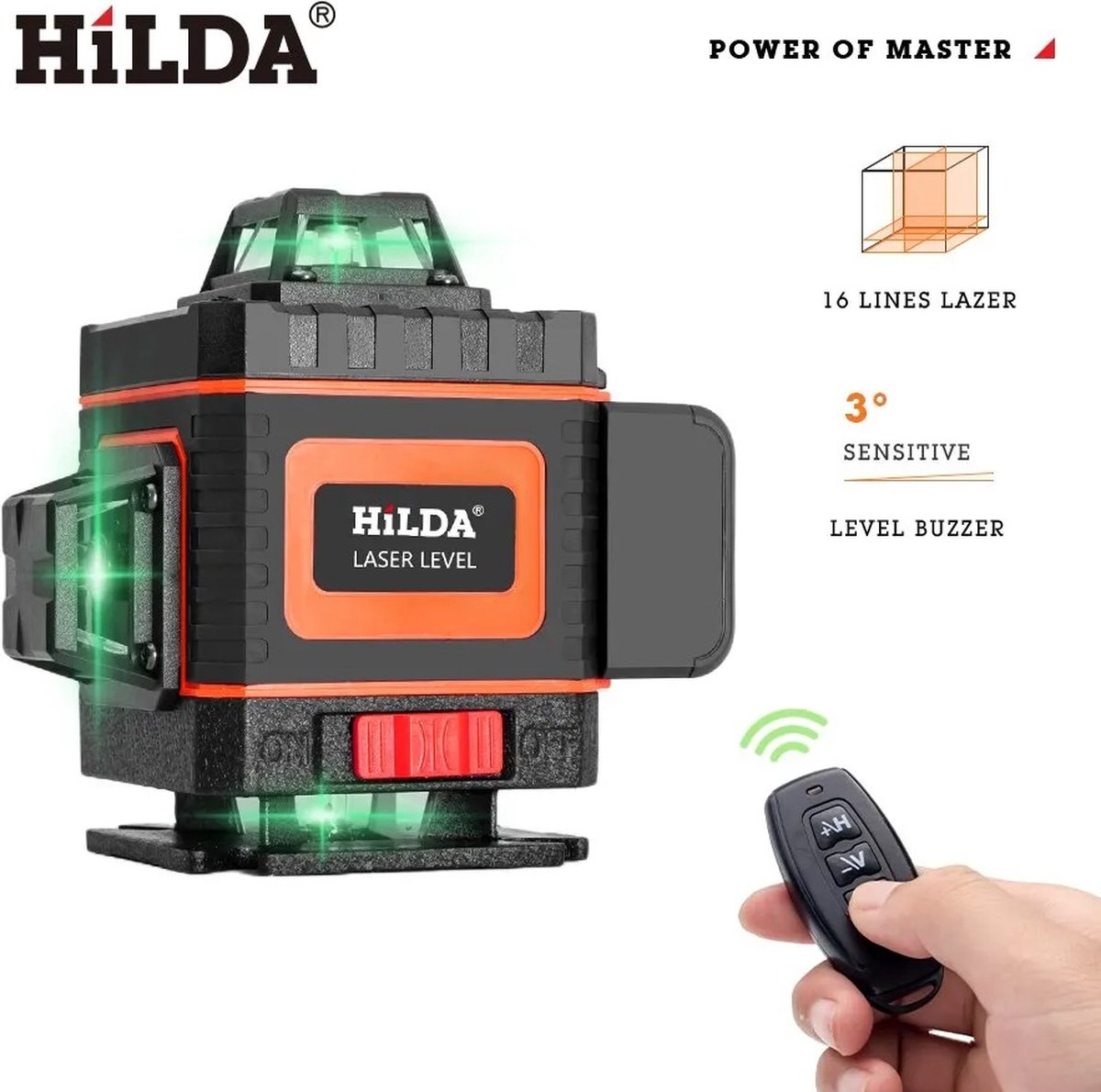 Hilda - 16 Lijnen - 4D - Kruislijnlaser - Groene Laser - Zelfnivellering - 360 Horizontale En Verticale Krachtige Laser - Groene Straal - Laserafstandsmeter - Laserwaterpassen - Kruislijnlasers - Hilda