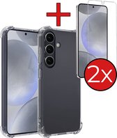 Hoesje Geschikt voor Samsung S24 Hoesje Siliconen Shock Proof Case Hoes Met 2x Screenprotector - Hoes Geschikt voor Samsung Galaxy S24 Hoes Cover Case Shockproof - Transparant