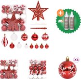 vidaXL 64 delige Kerstballenset rood en wit Kerstbalhaakjes Inclusief Onderhoudsset