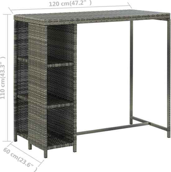 Tuintafel 70x70x73 cm poly rattan grijs | -nl