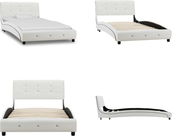 vidaXL Bedframe kunstleer wit 90x200 cm - Bedframe - Bedframes - Bed - Bedden
