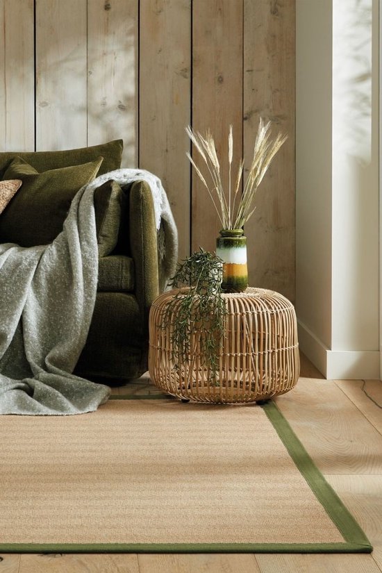 Flycarpets Kira Modern Jute - Laagpolig - Visgraatpatroon Vloerkleed - Naturel / Groen - 200x290 cm