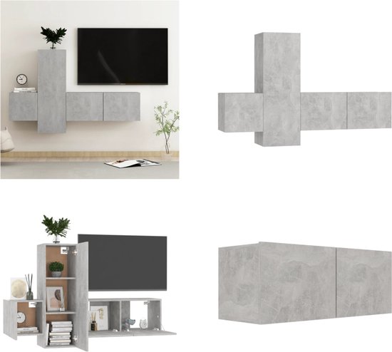 vidaXL 3-delige Tv-meubelset spaanplaat betongrijs - Tv-meubel - Tv-meubelen - Tv-meubels - Tv-meubilair
