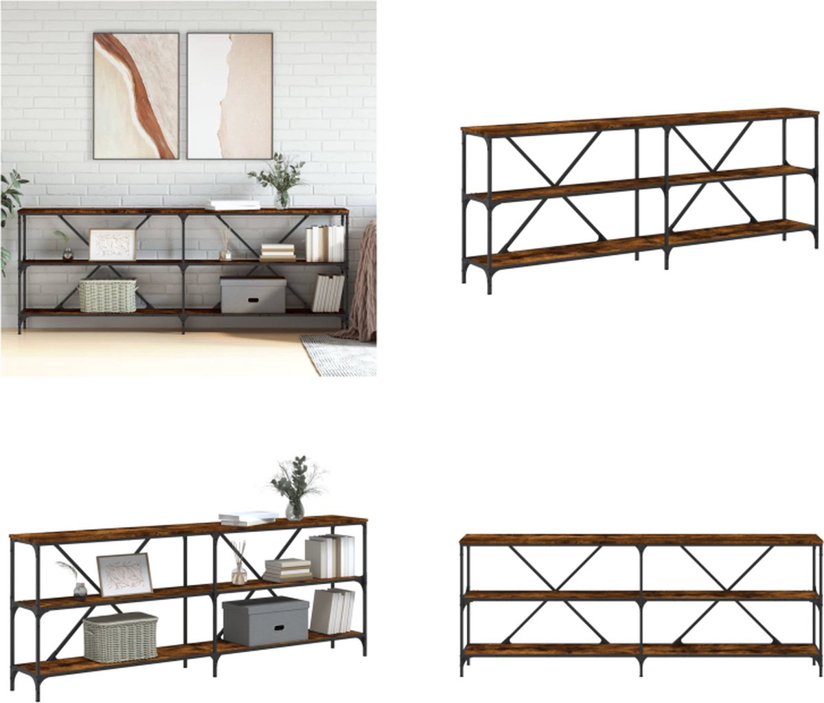 vidaXL Wandtafel - 200x30x75 - cm - bewerkt - hout - en - ijzer - gerookt - eikenkleur