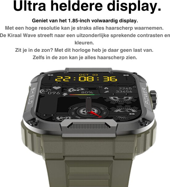 Kiraal Wave - Élégance masculine - Conception de montre intelligente robuste - Android et iOS - Design vert armée élégant