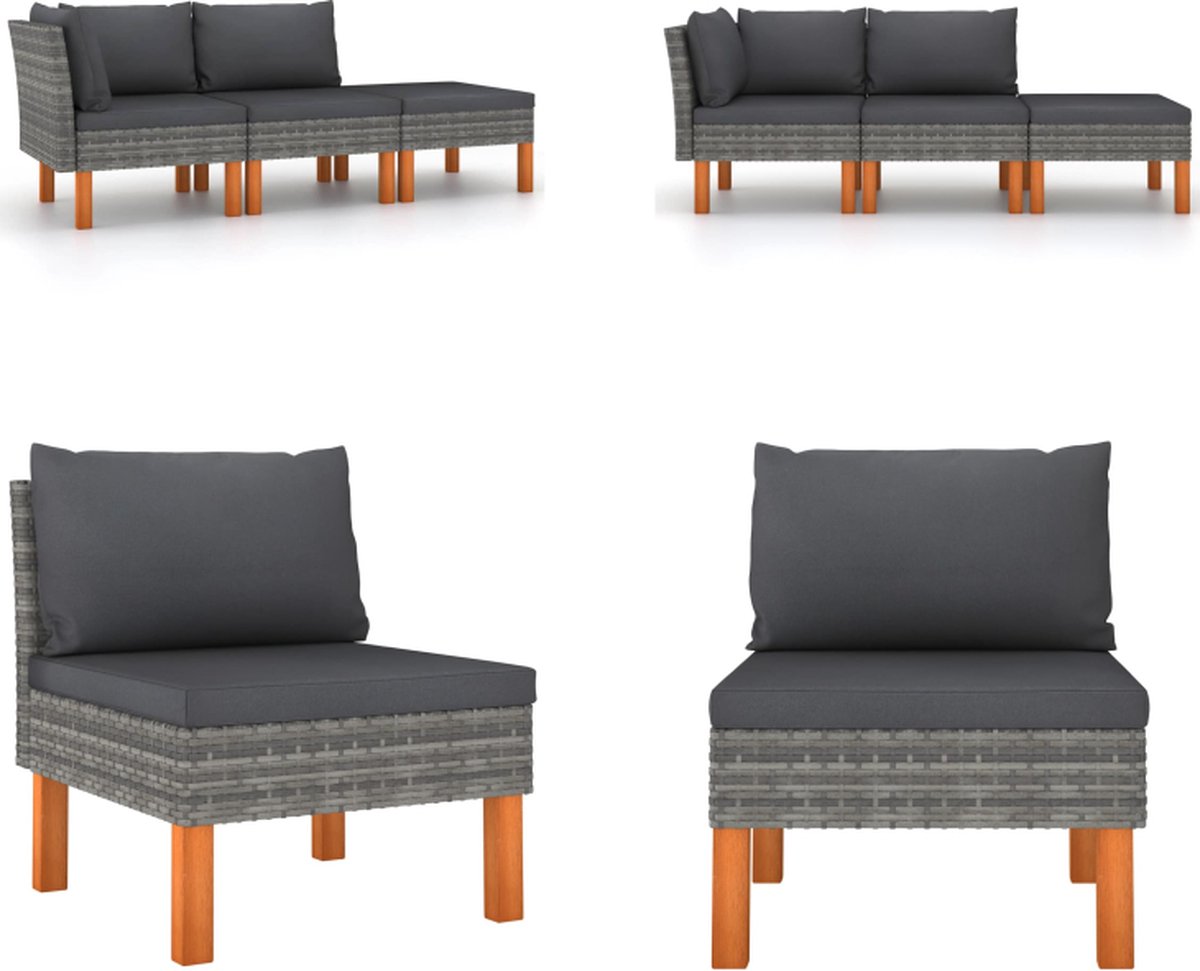 vidaXL 3-delige Loungeset poly rattan en massief eucalyptushout
