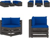 vidaXL 9-delige Loungeset met kussens grijs geïmpregneerd hout - Pallet Loungeset - Pallet Loungesets - Tuinset - Tuinsets