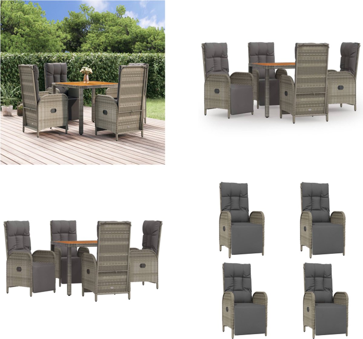 VidaXL 5-delige Tuinset met kussens poly rattan grijs Tuinset Tuinsets Tuin Set Tuinmeubelset