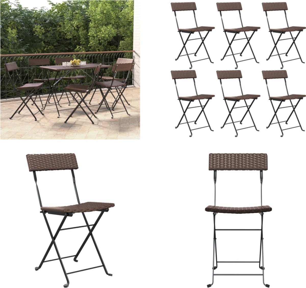 VidaXL Bistrostoelen 6 st inklapbaar poly rattan en staal bruin Inklapbare Bistrostoel Inklapbare Bistrostoelen Bistrostoel Tuinmeubel